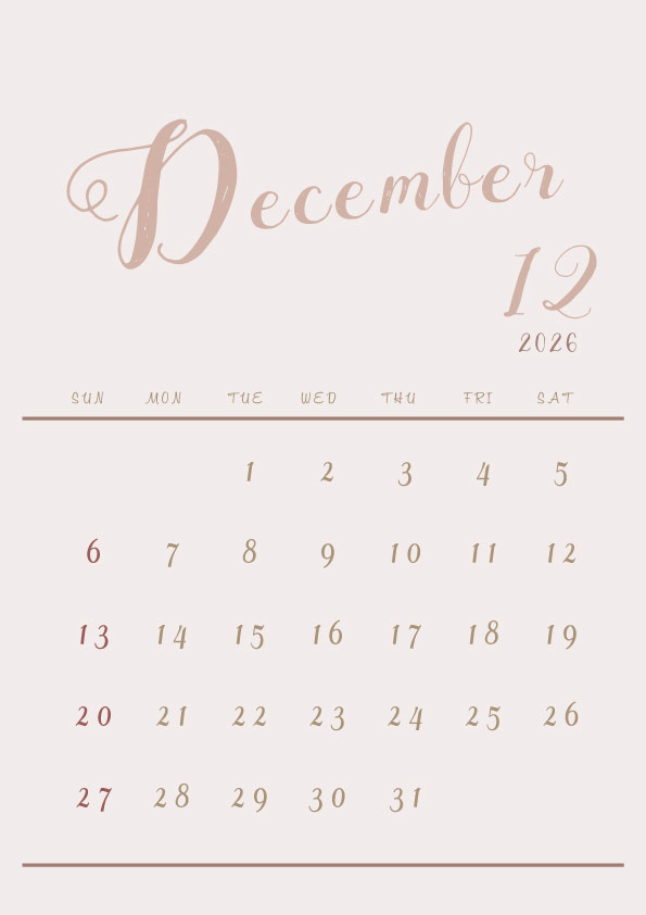 2026年令和8年シンプルでおしゃれなカレンダー年間カレンダー