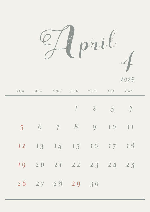 2026年令和8年シンプルでおしゃれなカレンダー年間カレンダー