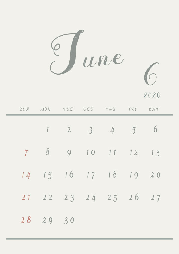 2026年令和8年シンプルでおしゃれなカレンダー年間カレンダー