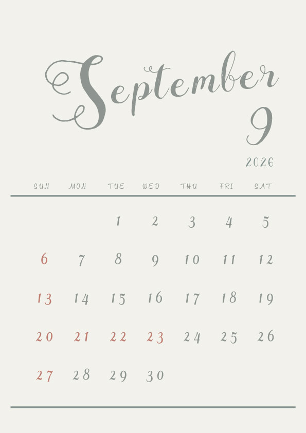 2026年令和8年シンプルでおしゃれなカレンダー年間カレンダー