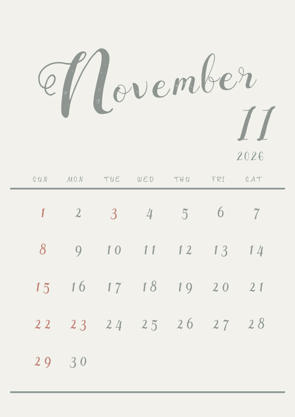 2026年令和8年シンプルでおしゃれなカレンダー年間カレンダー