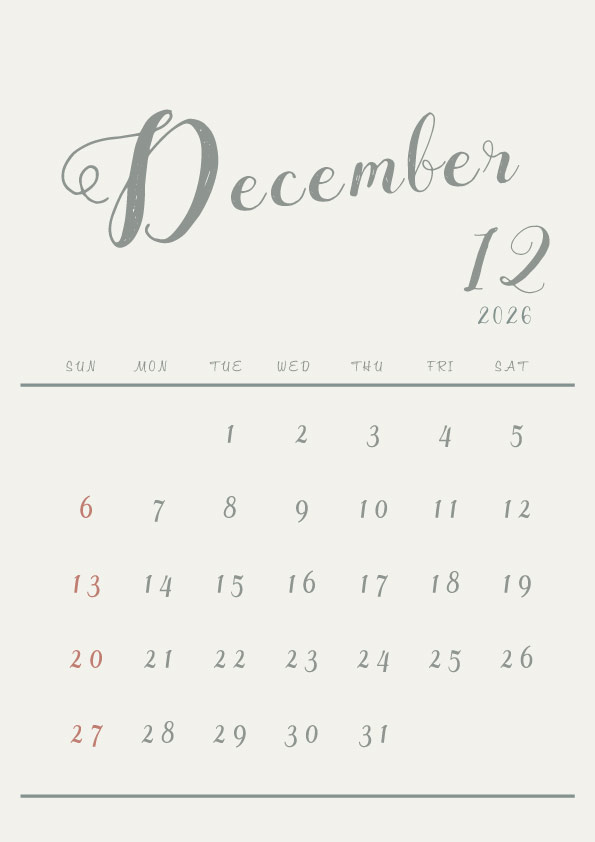 2026年令和8年シンプルでおしゃれなカレンダー年間カレンダー