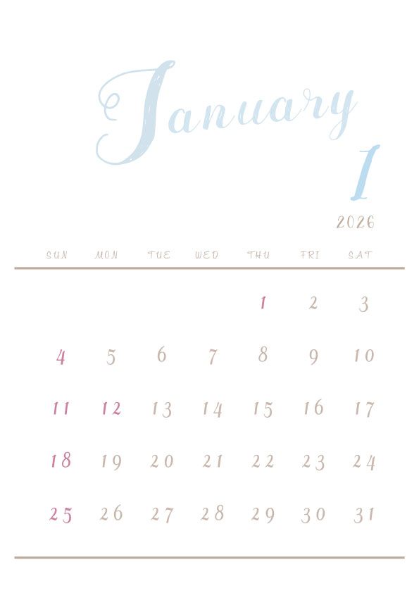 2026年令和8年シンプルでおしゃれなカレンダー年間カレンダー