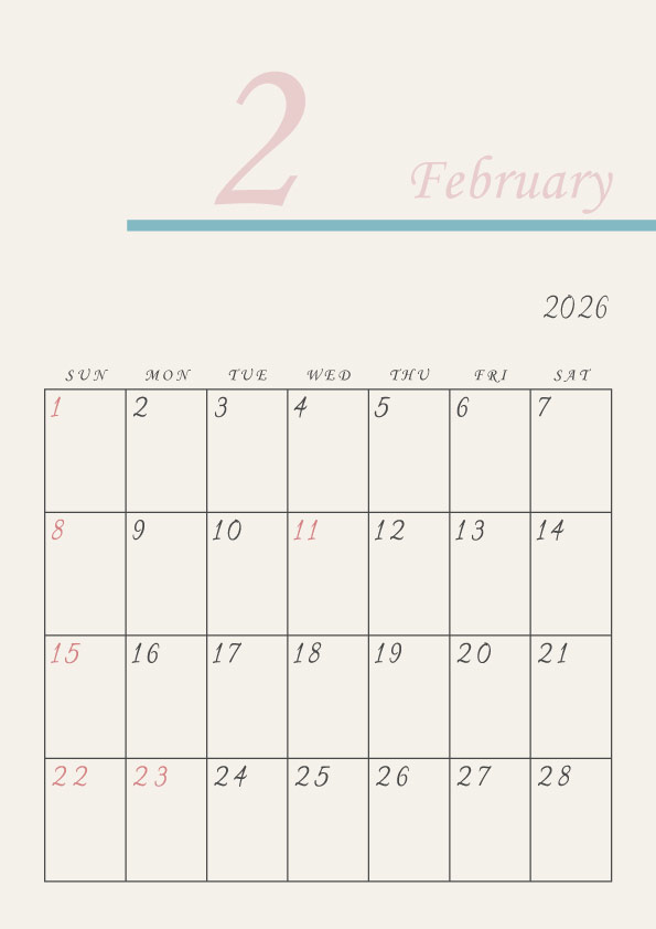 2026年令和8年シンプルでおしゃれなカレンダー年間カレンダー