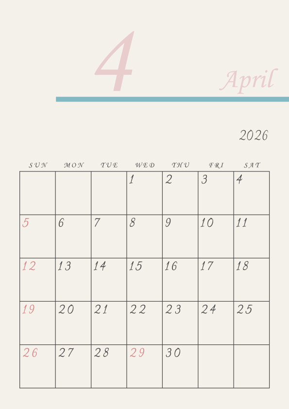 2026年令和8年シンプルでおしゃれなカレンダー年間カレンダー