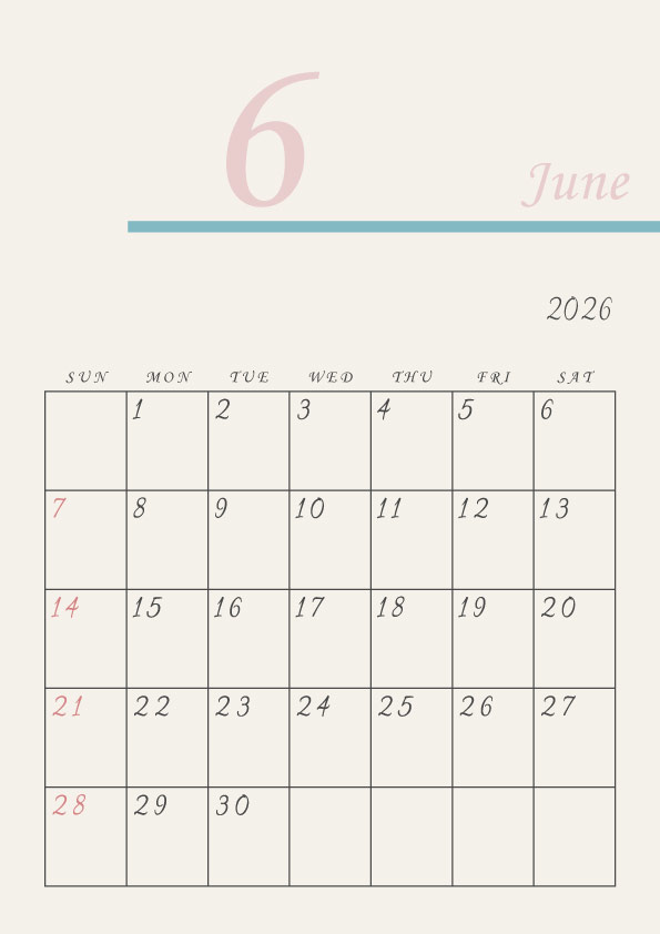 2026年令和8年シンプルでおしゃれなカレンダー年間カレンダー