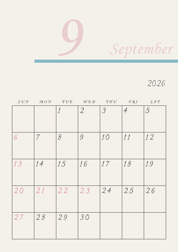 2026年令和8年シンプルでおしゃれなカレンダー年間カレンダー