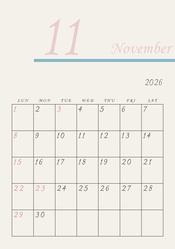 2026年令和8年シンプルでおしゃれなカレンダー年間カレンダー