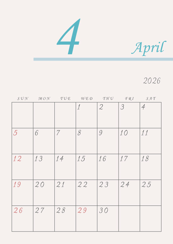 2026年令和8年年間カレンダーシンプルでおしゃれなカレンダー