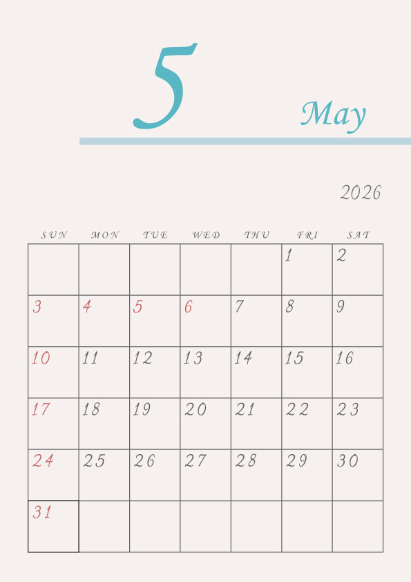 2026年令和8年年間カレンダーシンプルでおしゃれなカレンダー