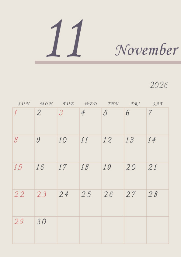 2026年令和8年年間カレンダーシンプルでおしゃれなカレンダー