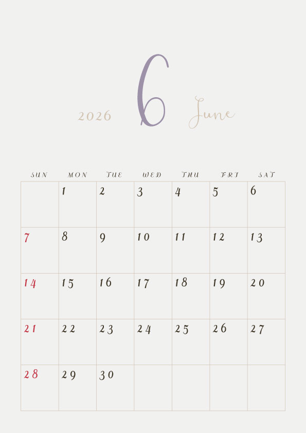2026年令和8年年間カレンダーシンプルでおしゃれなカレンダー