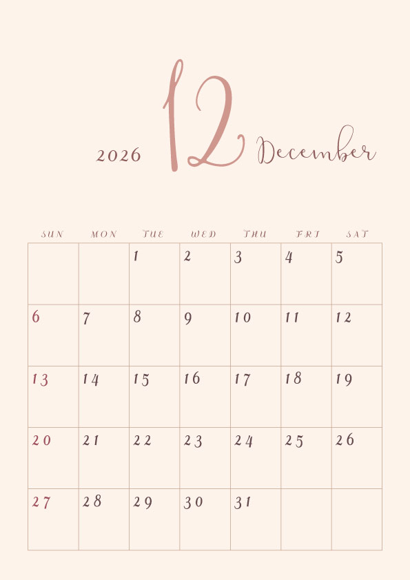 2026年令和8年年間カレンダーシンプルでおしゃれなカレンダー